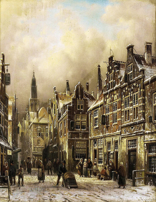 A continental town in winter by Johannes Franciscus Spohler,A3(16x12")Poster