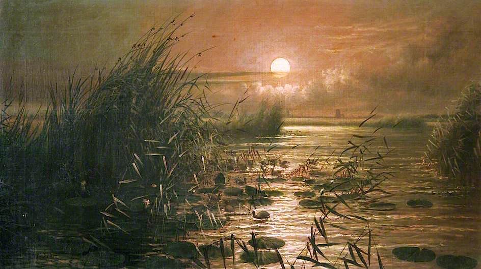 South Walsham Broad by  Moonlight, vintage artwork by Stephen John Batchelder, 12x8" (A4) Poster