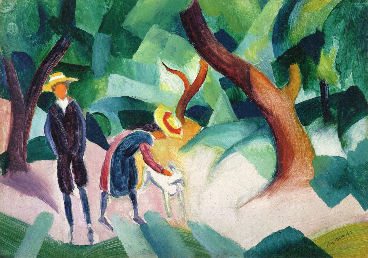 Children with Goat, vintage artwork by August Macke, 12x8" (A4) Poster