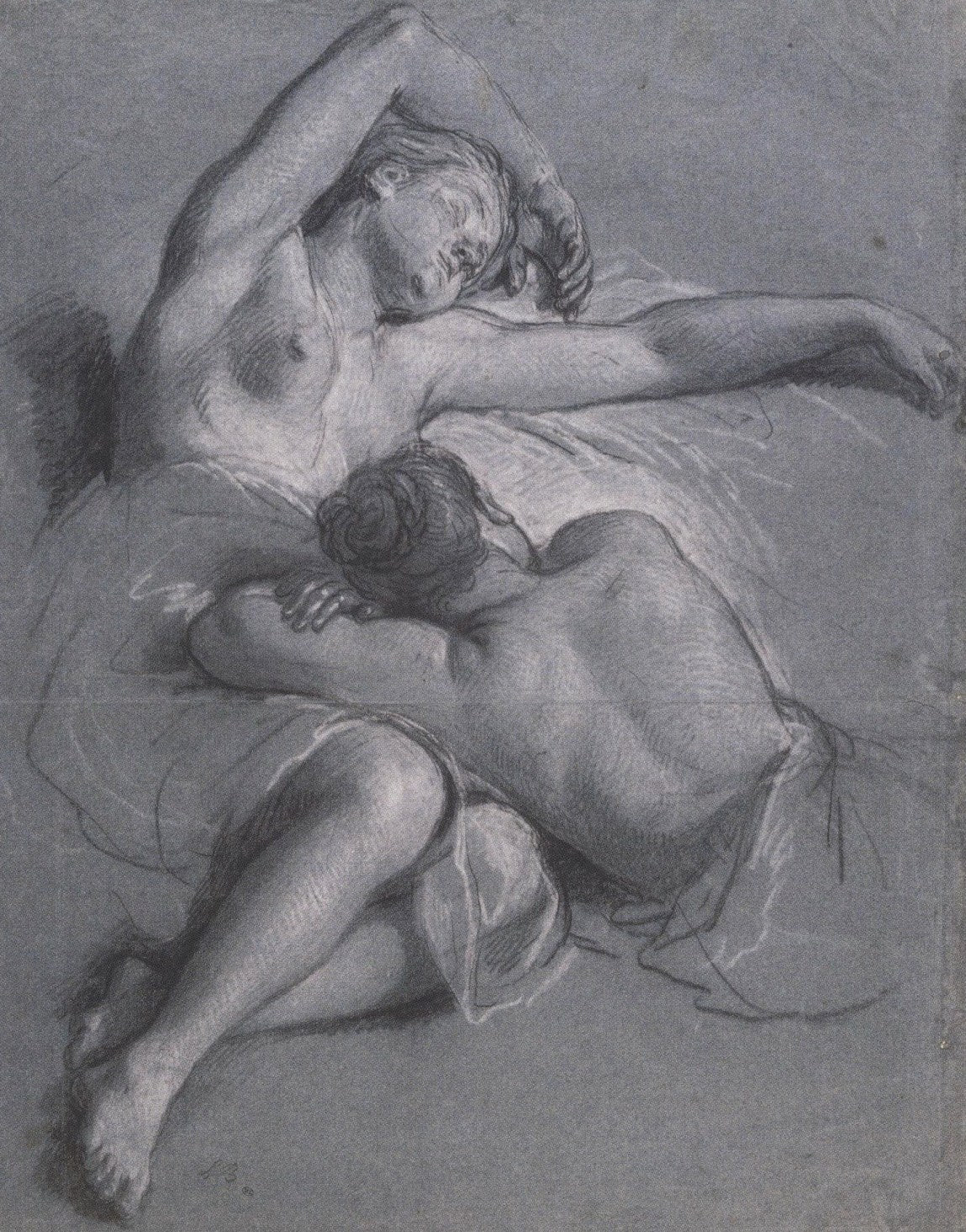 Two Sleeping Nymphs, vintage artwork by Louis de Boullogne the Younger, 12x8" (A4) Poster