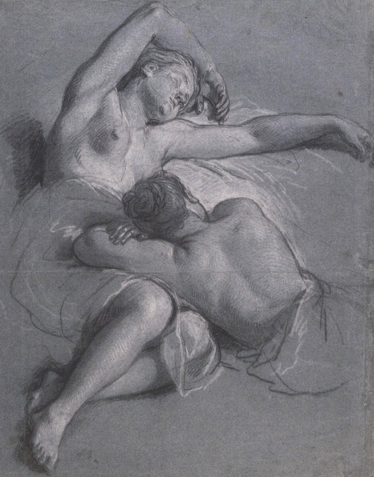 Two Sleeping Nymphs, vintage artwork by Louis de Boullogne the Younger, 12x8" (A4) Poster