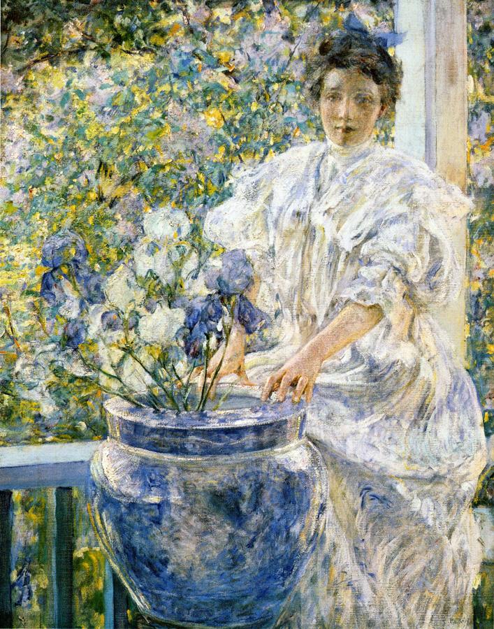 Woman on a Porch with Flowers by Robert Lewis Reid,A3(16x12")Poster