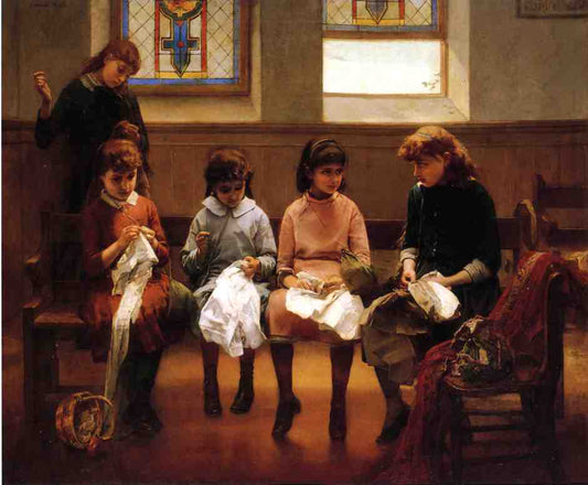 The Sewing School, vintage artwork by Constant Mayer, 12x8" (A4) Poster