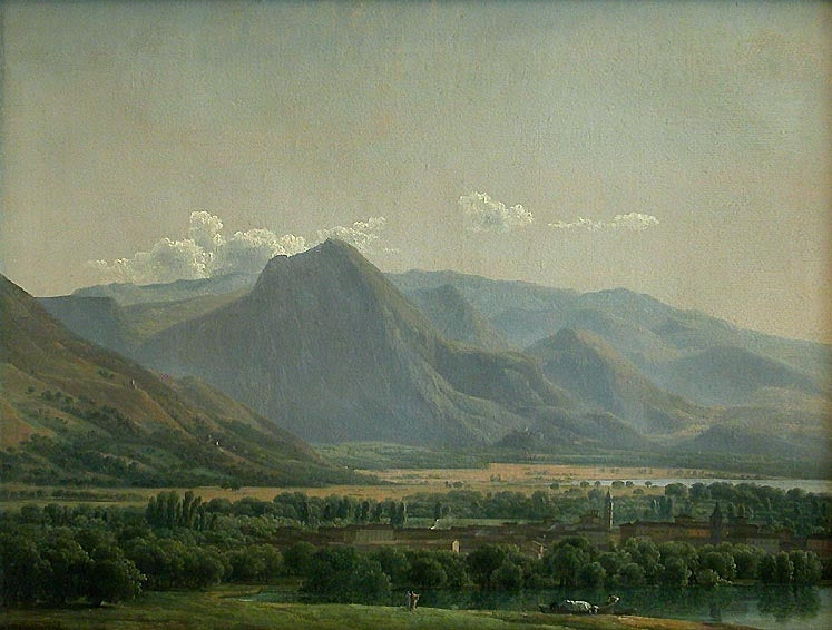 View of Avezzano on Lake Celano, vintage artwork by Jean-Joseph-Xavier Bidauld, 12x8" (A4) Poster
