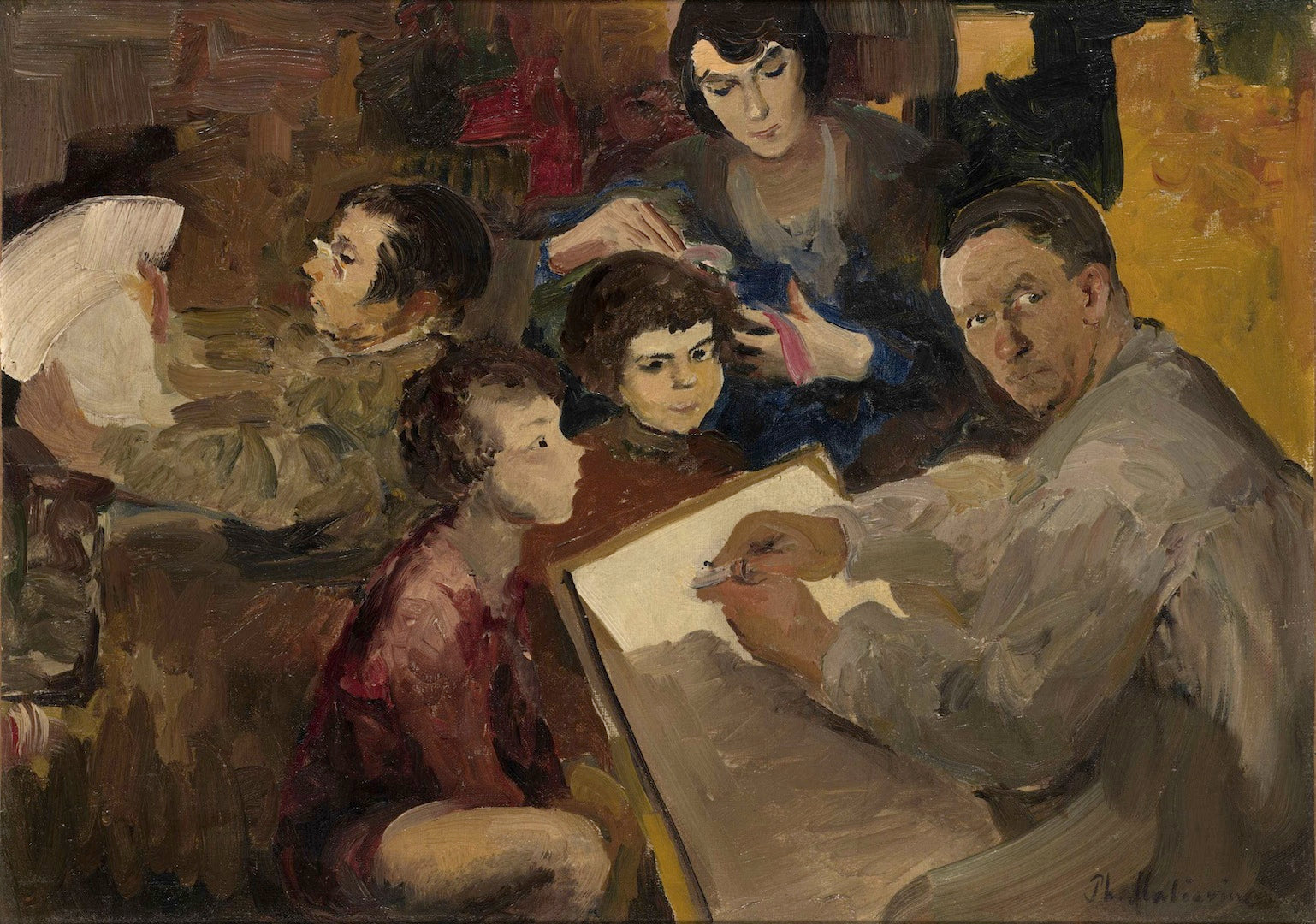 Self-Portrait with Family by Filipp Andreevich Maliavin,A3(16x12")Poster