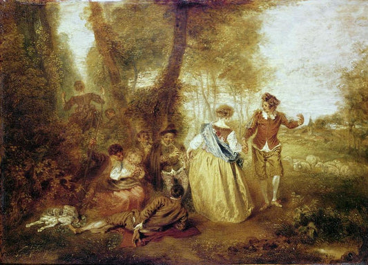 Pastoral Leisure, vintage artwork by Jean-Antoine Watteau, 12x8" (A4) Poster