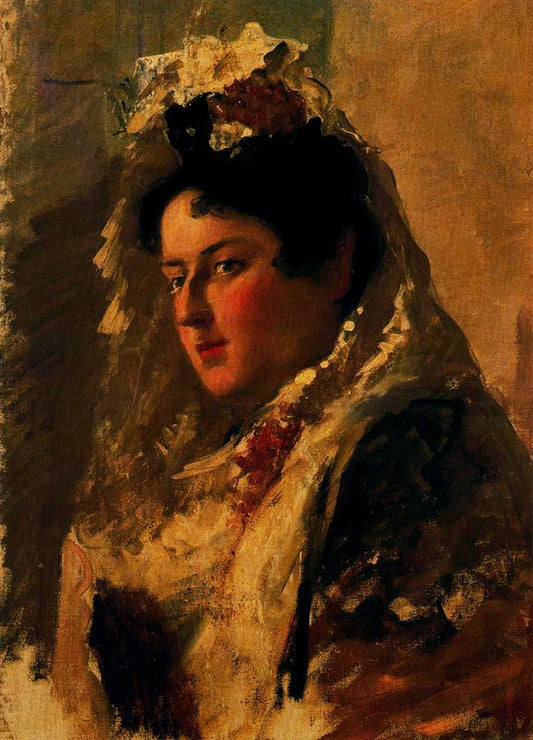 Woman in Mantilla, vintage artwork by Adolfo Lozano Sidro, 12x8" (A4) Poster