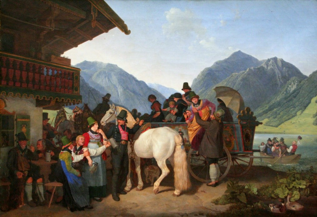 Saint Leonard's Festival in Fischhausen, Schliersee, vintage artwork by Peter von Hess, 12x8" (A4) Poster