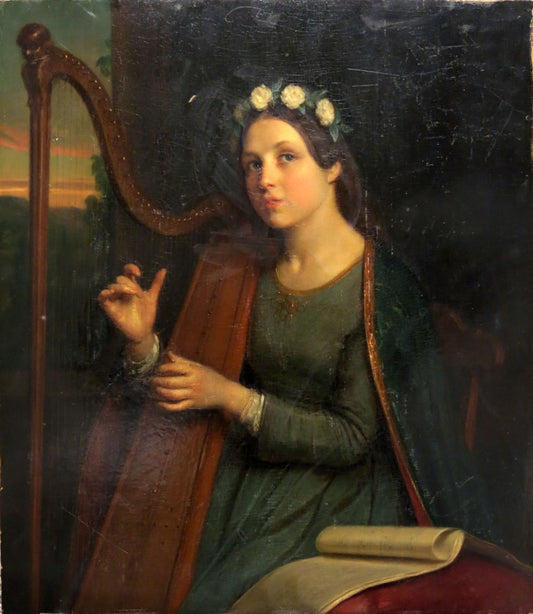 The Harp Player, vintage artwork by Charles van Beveren, A3 (16x12") Poster Print