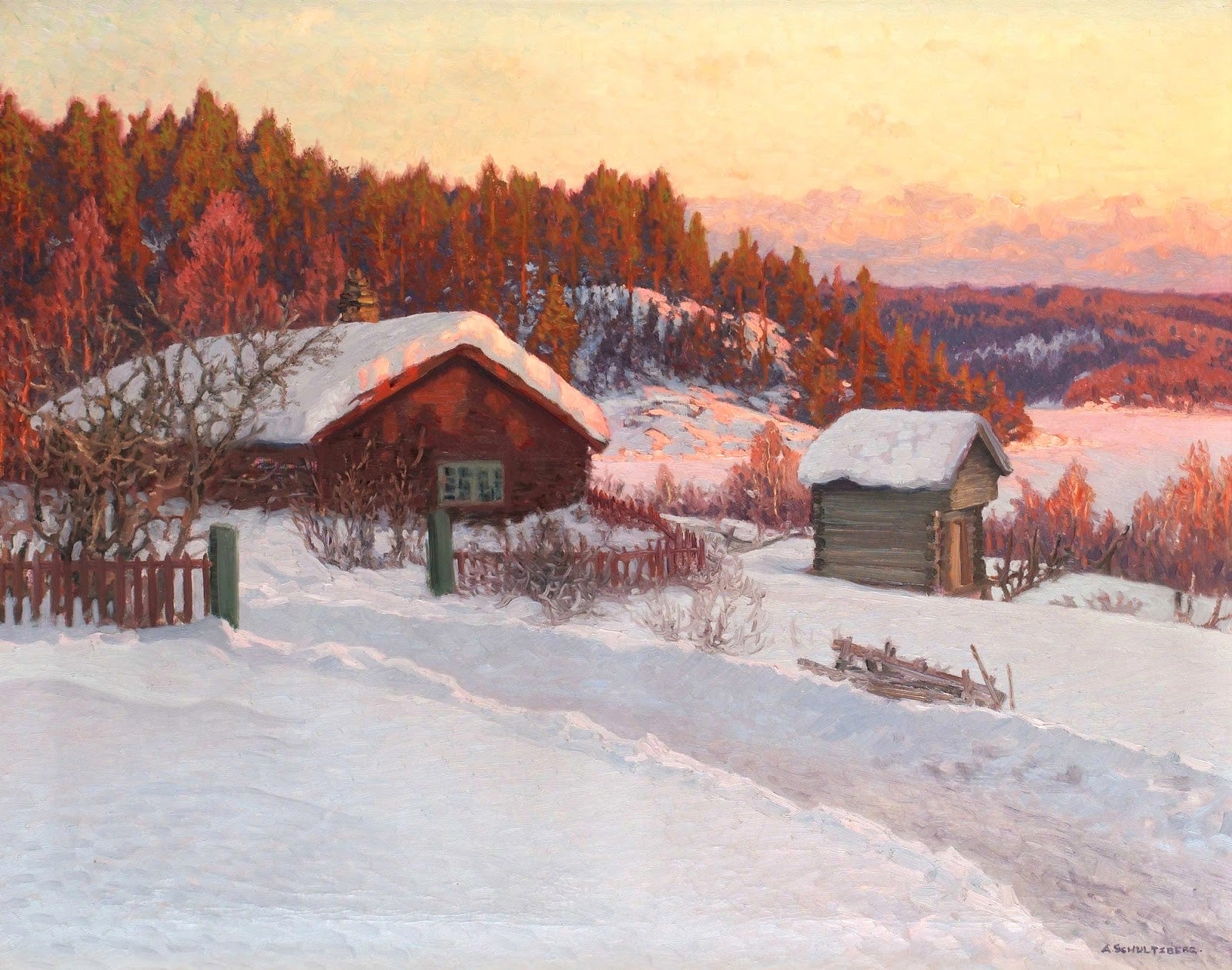 Evening in March. Dalarna by Anshelm Schultzberg,A3(16x12")Poster