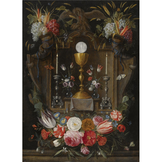 Eucharist among garlands of flowers and fruit, vintage artwork by Jan van Kessel the Elder, 12x8" (A4) Poster