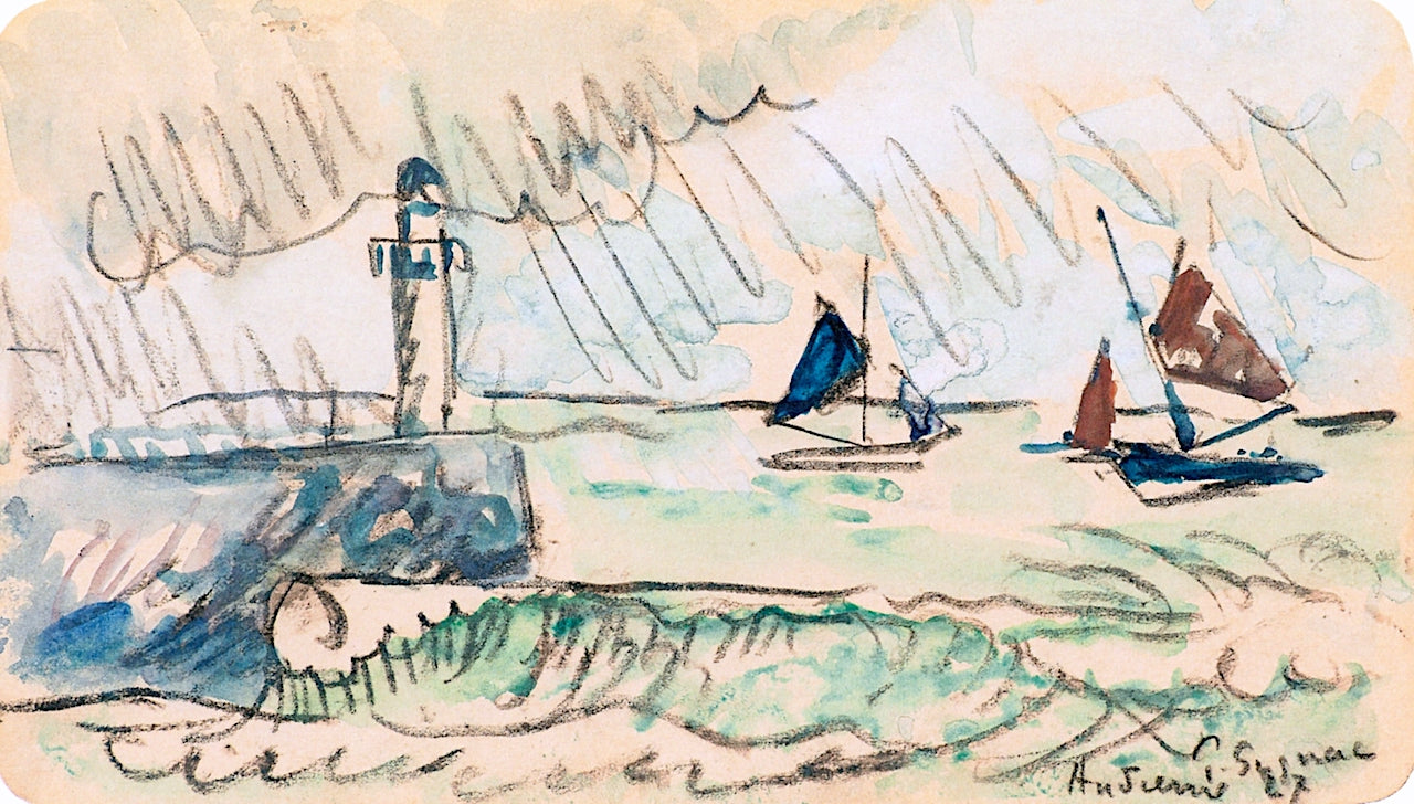 Audierne, the Jetty in Heavy Weather, vintage artwork by Paul Signac, 12x8" (A4) Poster
