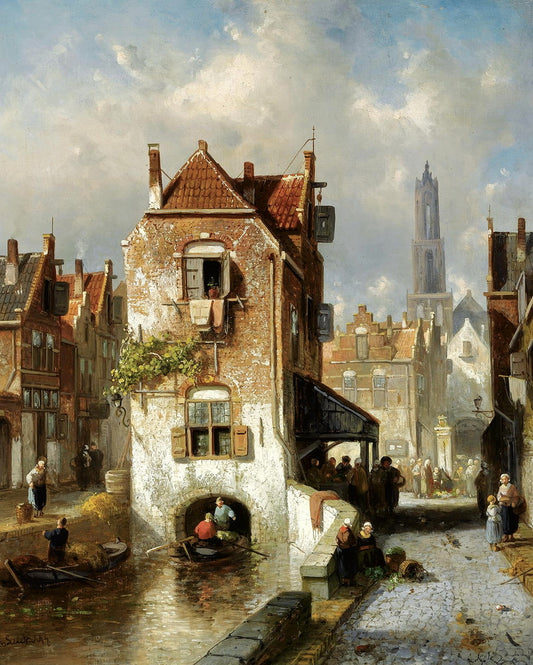 A View of Utrecht, vintage artwork by Charles Henri Joseph Leickert, A3 (16x12") Poster Print
