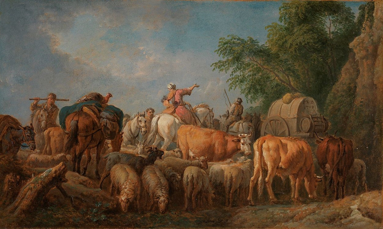 A Cattle Transport, vintage artwork by Pieter van Bloemen, 12x8" (A4) Poster