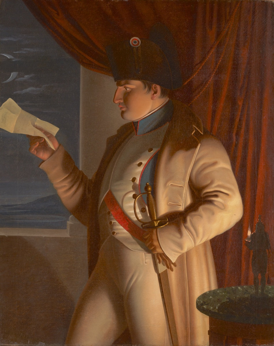 Napoleon reading a letter by  candle and moonlight, vintage artwork by Pietro Benvenuti, 12x8" (A4) Poster