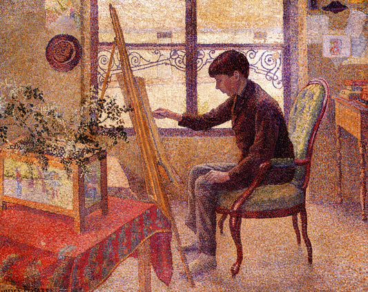 Portrait of Georges Pissarro in Camille Pissarro's Studio, vintage artwork by Lucien Pissarro, 12x8" (A4) Poster