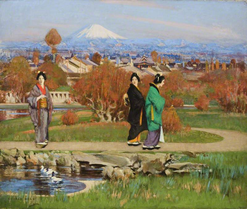 In a Tokyo Garden, vintage artwork by George Henry, R.A., R.S.A., R.S.W., 12x8" (A4) Poster
