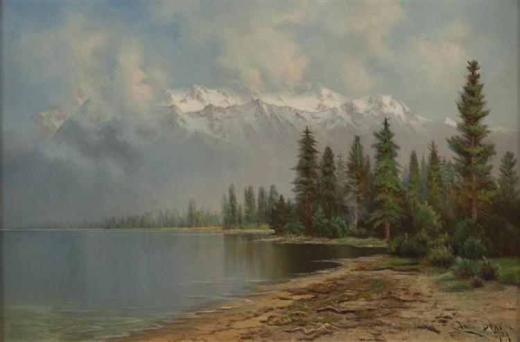 Lake Tahoe from Near the Little Truckee, vintage artwork by Edwin Deakin, 12x8" (A4) Poster