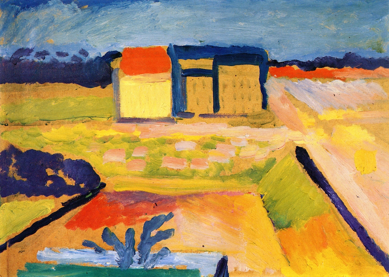 Houses and Fields, vintage artwork by August Macke, 12x8" (A4) Poster