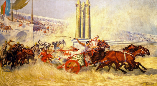 The Chariot Race from Ben Hur, vintage artwork by William Trego, 12x8" (A4) Poster