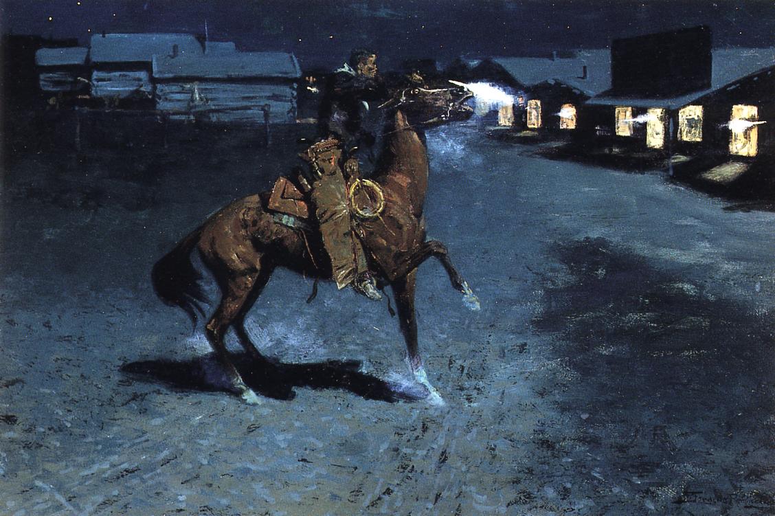 An Arguement with the Town Marshall, vintage artwork by Frederic Remington, 12x8" (A4) Poster