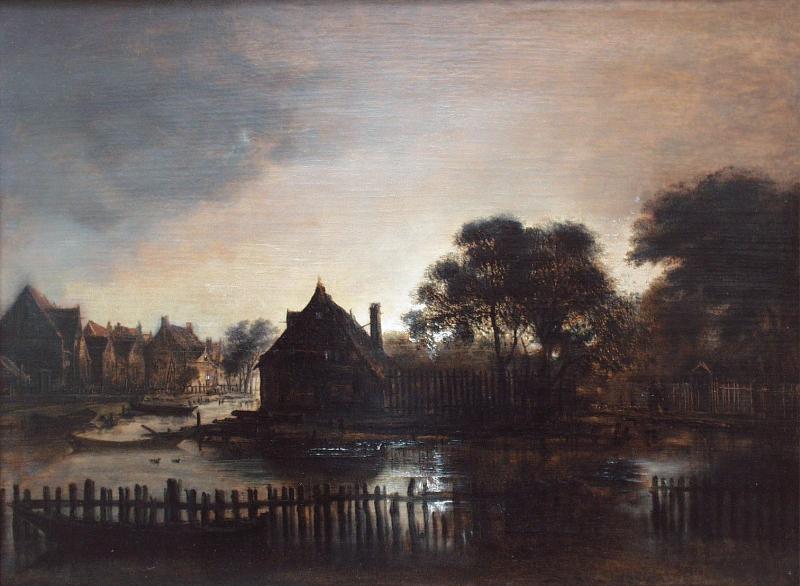 Landscape at dusk, vintage artwork by Aert van der Neer, 12x8" (A4) Poster