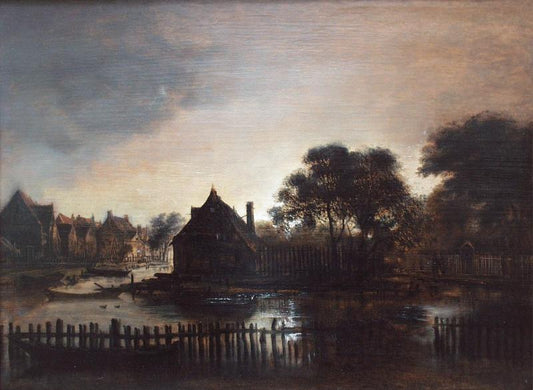 Landscape at dusk, vintage artwork by Aert van der Neer, 12x8" (A4) Poster