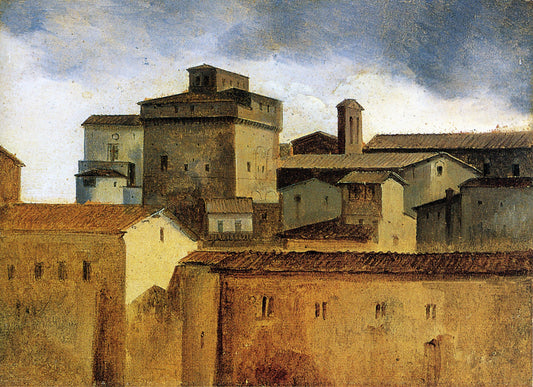 Rooofs of Rome with a Square Tower, vintage artwork by François-Marius Granet, 12x8" (A4) Poster