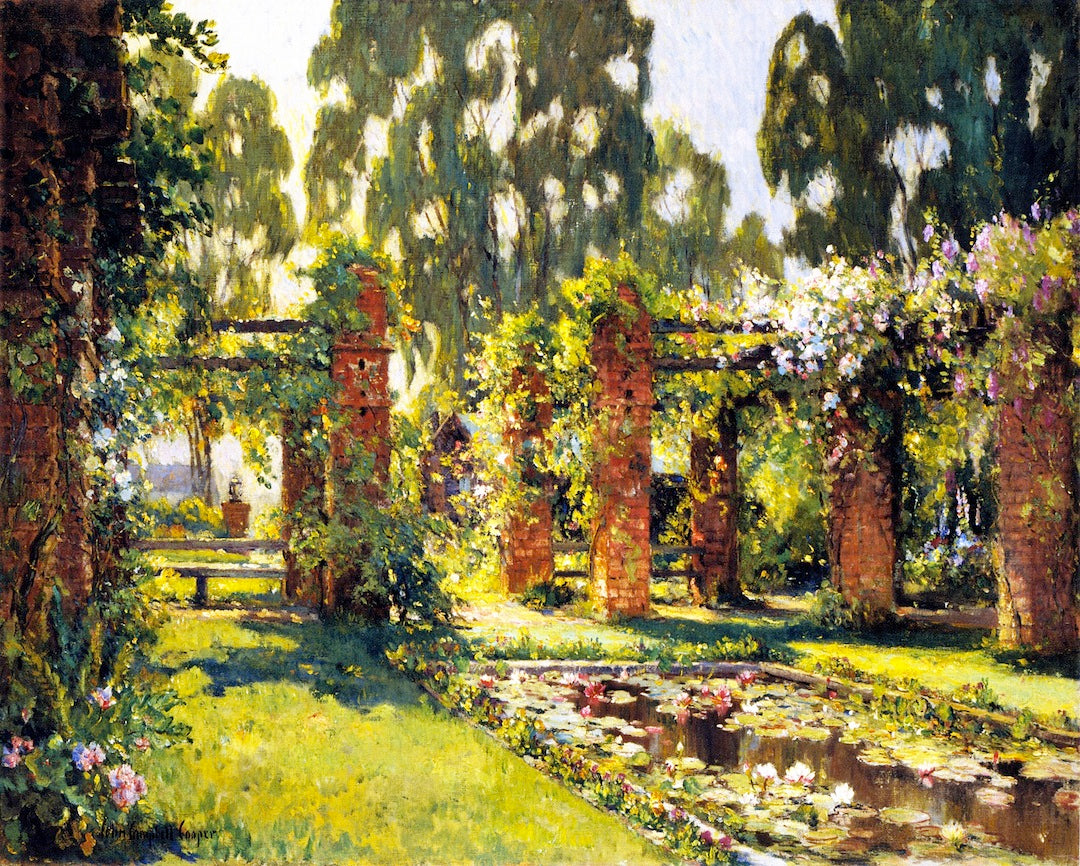 Lily Pond, El Encanto, Santa Barbara, vintage artwork by Colin Campbell Cooper, 12x8" (A4) Poster