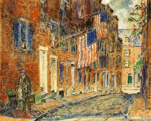 Acorn Street, Boston, vintage artwork by Childe Hassam, 12x8" (A4) Poster