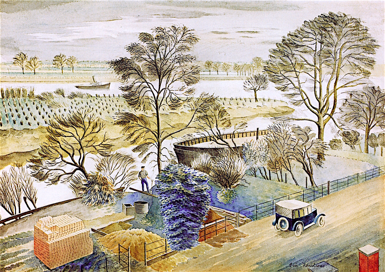 River Thames at Hemmersmith, vintage artwork by Eric Ravilious, 12x8" (A4) Poster
