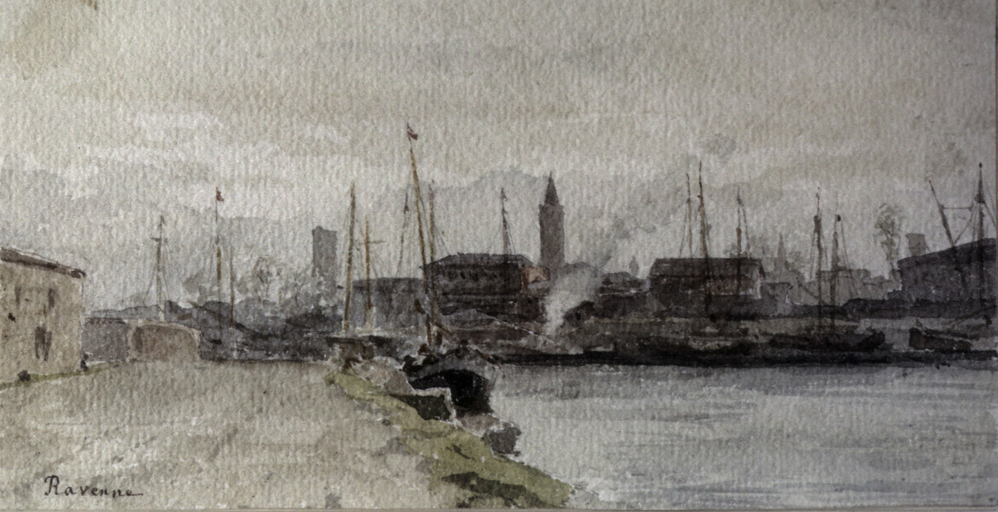 Docks and Railway Station, Ravenna, vintage artwork by Albert Anker, 12x8" (A4) Poster