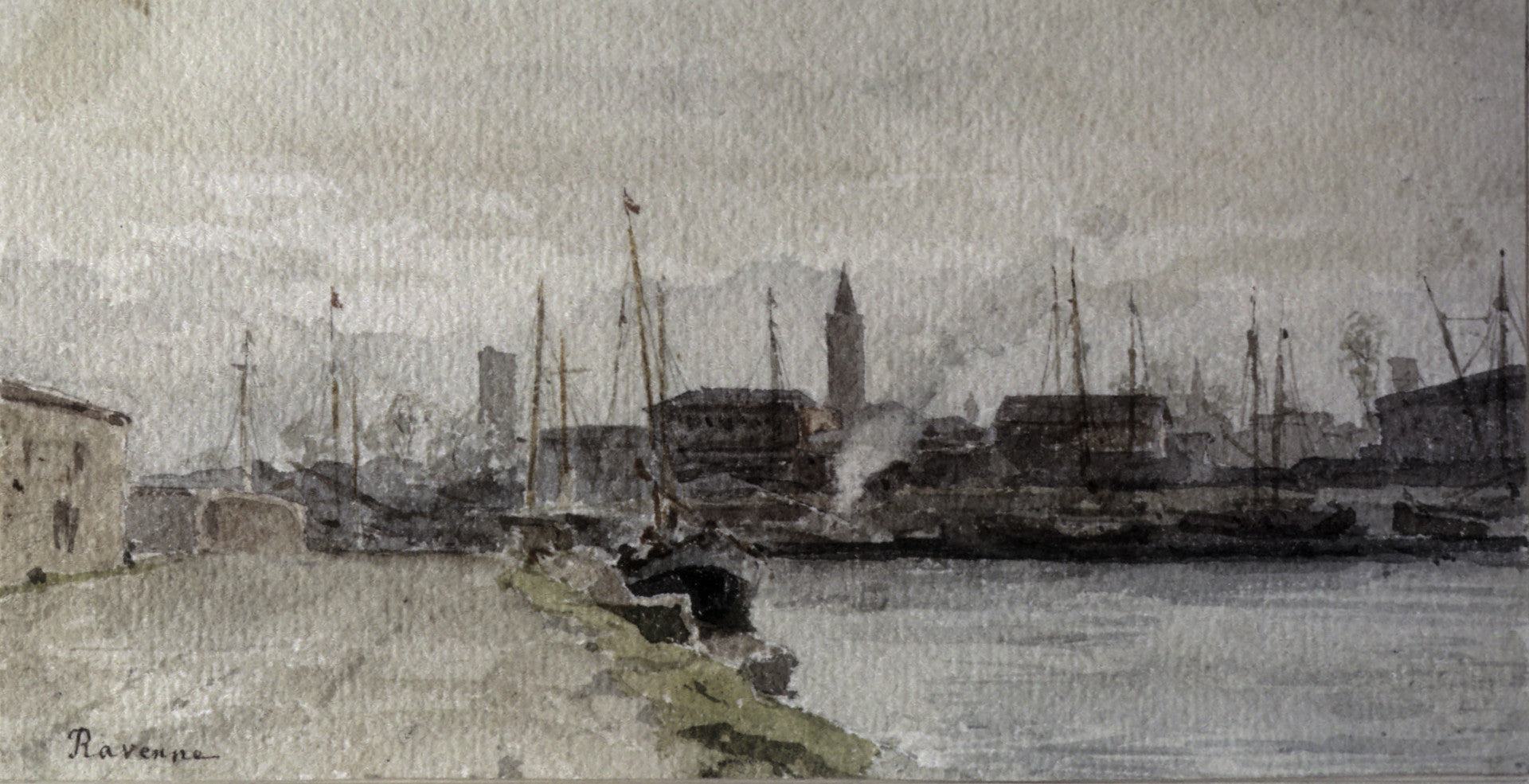 Docks and Railway Station, Ravenna, vintage artwork by Albert Anker, 12x8" (A4) Poster