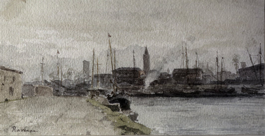 Docks and Railway Station, Ravenna, vintage artwork by Albert Anker, 12x8" (A4) Poster