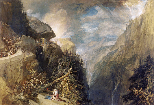 The Battle of Fort Rock, Val d'Aouste, Piedmont, vintage artwork by Joseph Mallord William Turner, 12x8" (A4) Poster