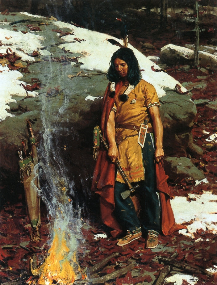 Indian by  the Campfire, vintage artwork by William Gilbert Gaul, 12x8" (A4) Poster