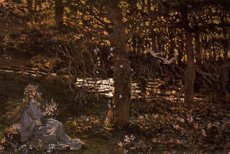 Ofelia en el Bosque, vintage artwork by Antonio Muñoz Degrain, 12x8" (A4) Poster