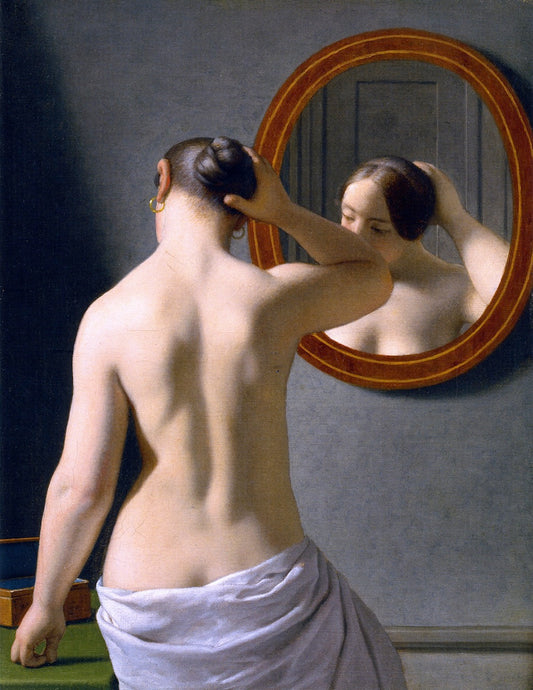 A Nude Woman doing her Hair before a Mirror, vintage artwork by Christoffer Wilhelm Eckersberg, 12x8" (A4) Poster