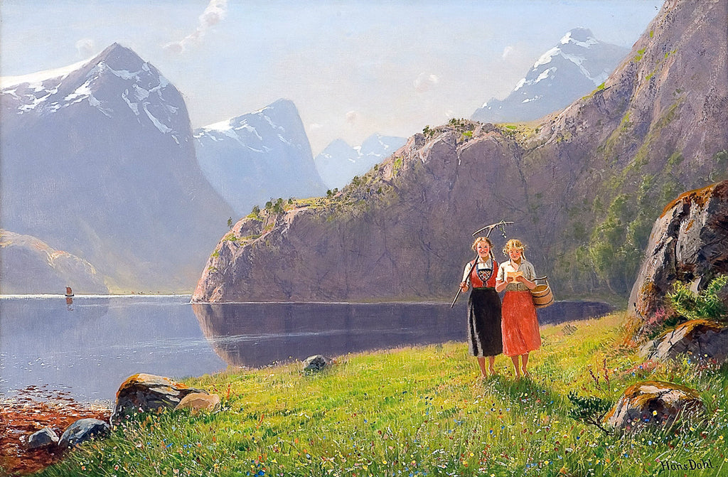Summerday by  Balestrand, vintage artwork by Hans Dahl, 12x8" (A4) Poster