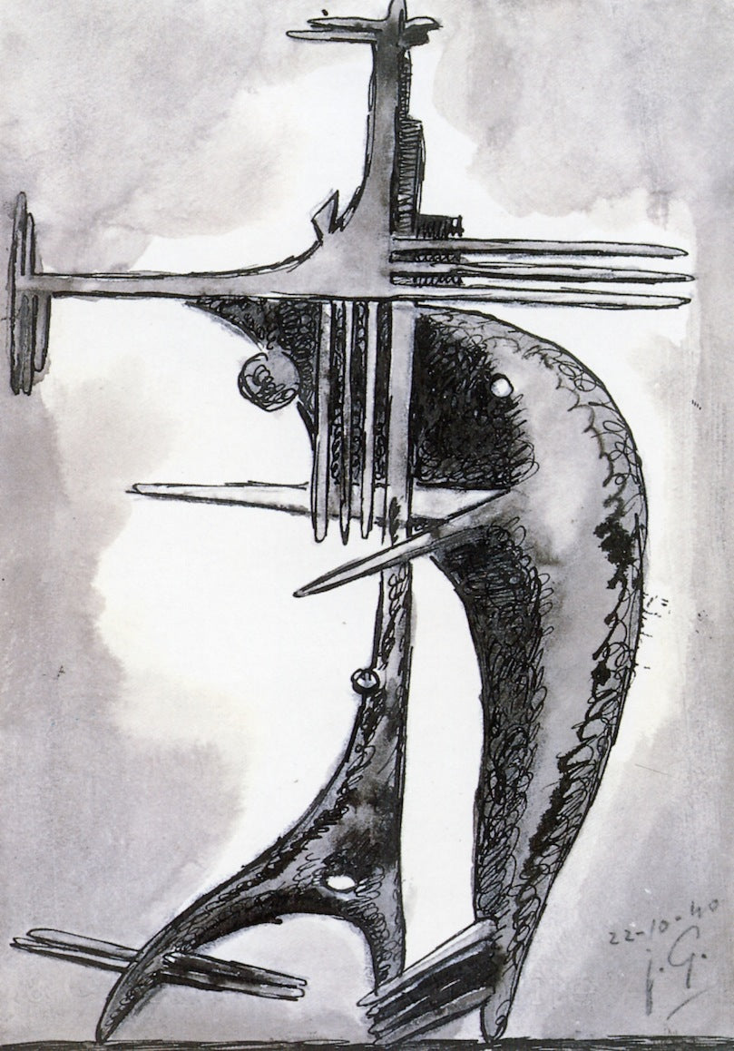 Study for "Le Requin", vintage artwork by Julio González, 12x8" (A4) Poster