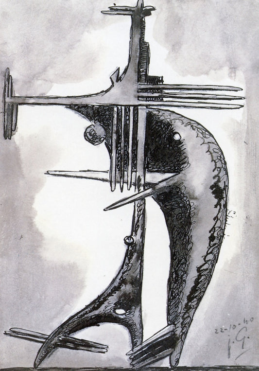 Study for "Le Requin", vintage artwork by Julio González, 12x8" (A4) Poster