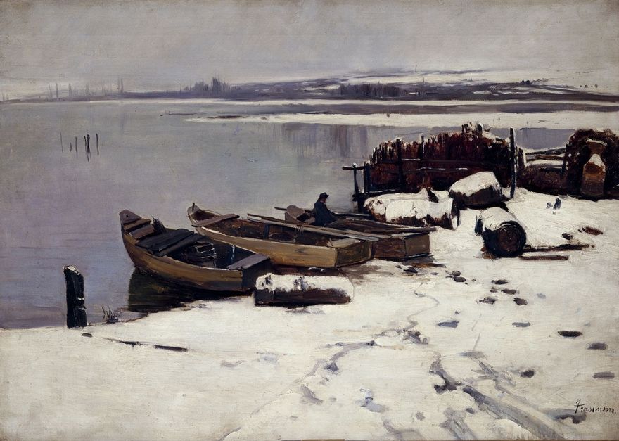 Snowy shore of Lake Trasimeno by Jaime Morera y Galicia,A3(16x12")Poster