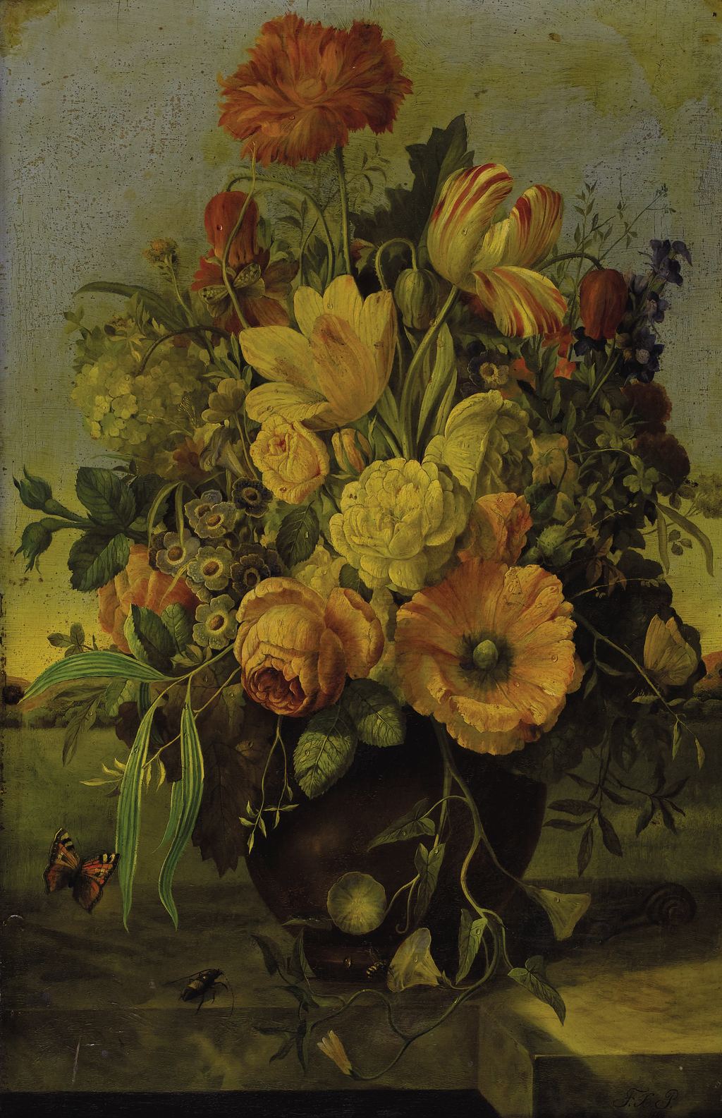 Floral bouquet on a marble ledge, vintage artwork by Franz Xavier Petter, A3 (16x12") Poster Print