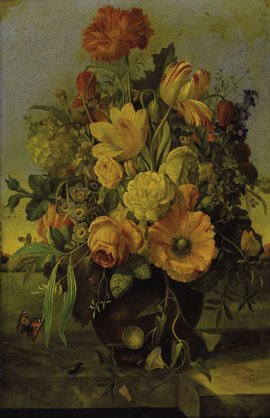 Floral bouquet on a marble ledge, vintage artwork by Franz Xavier Petter, A3 (16x12") Poster Print