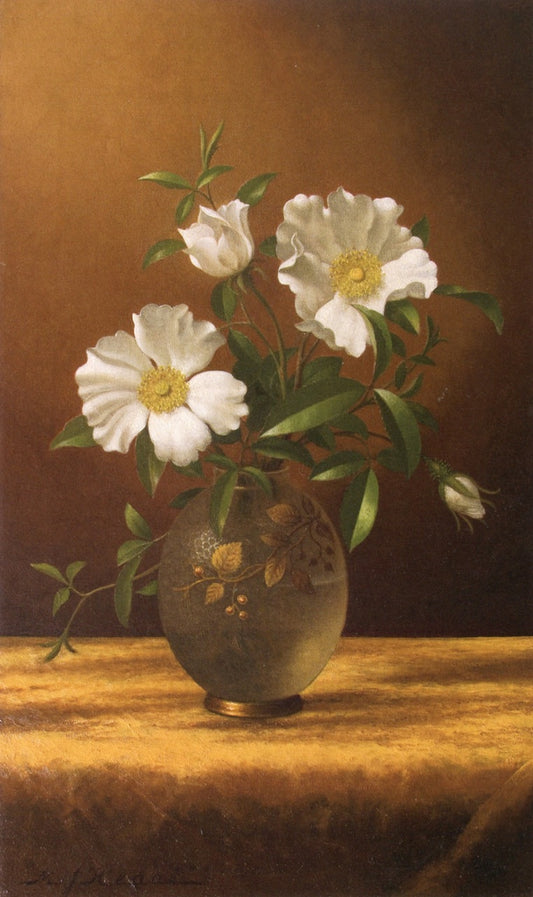 Cherokee Roses in an Opalescent Vase, vintage artwork by Martin Johnson Heade, A3 (16x12") Poster Print