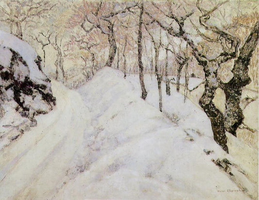 Paysage d'hiver sous la neige, vintage artwork by Victor Charreton, 12x8" (A4) Poster