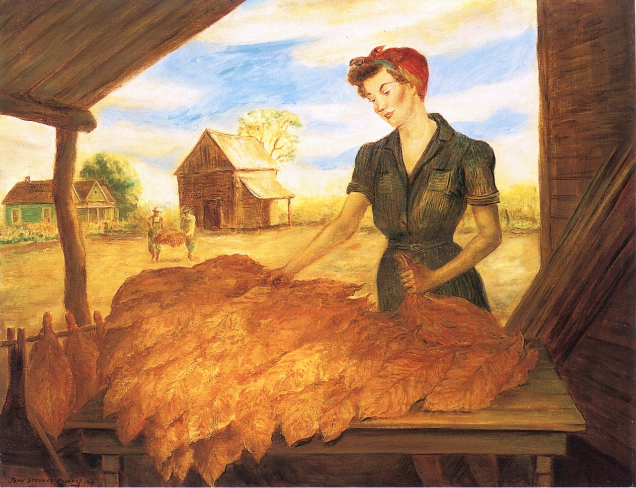 Bundling Tobacco, vintage artwork by John Steuart Curry, 12x8" (A4) Poster