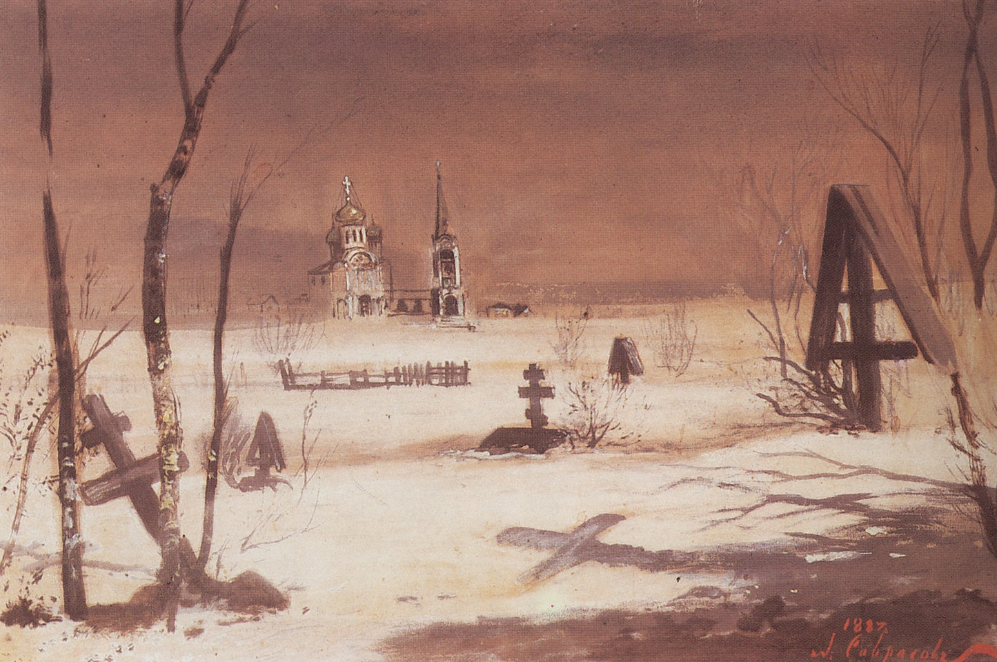 Graveyard, vintage artwork by Alexei Kondratyevich Savrasov, 12x8" (A4) Poster