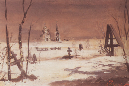 Graveyard, vintage artwork by Alexei Kondratyevich Savrasov, 12x8" (A4) Poster
