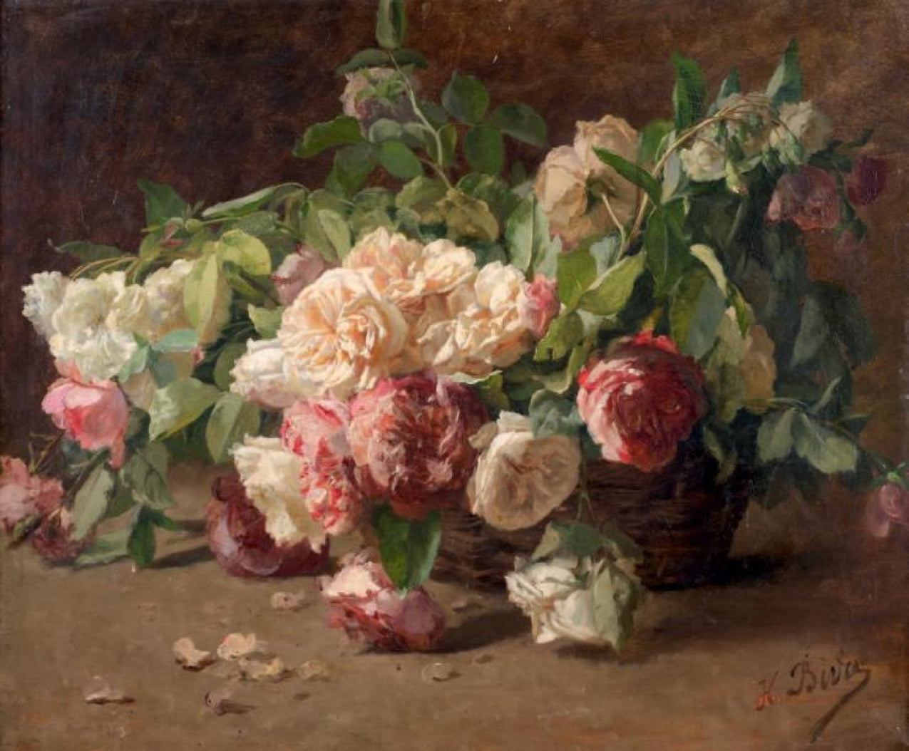 The Basket of Roses, vintage artwork by Henri Biva, 12x8" (A4) Poster